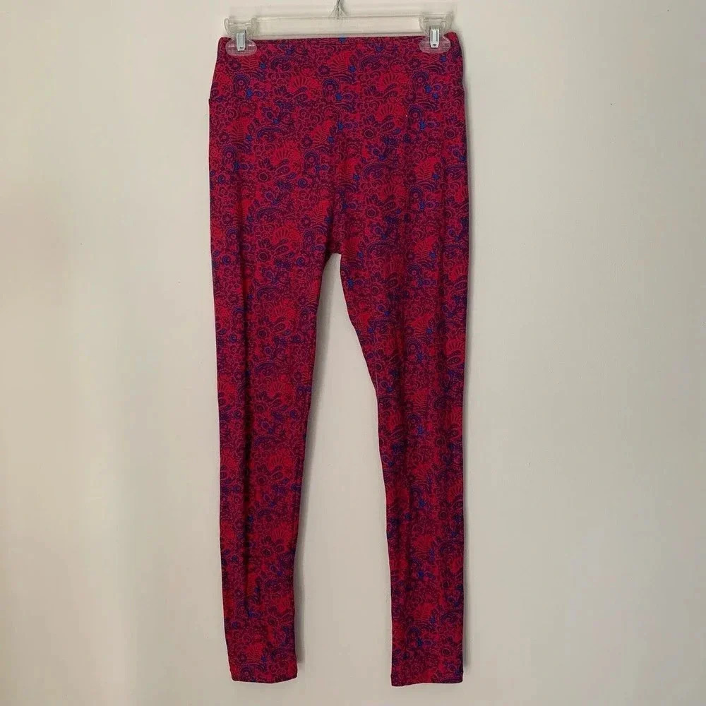 LulaRoe Leggings Women’s One Size Pink Blue Printed Stretchy